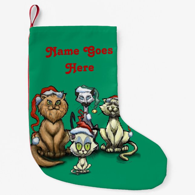 Meia De Natal Pequena Gatos de Natal (Frente)