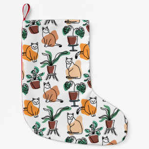 Meia De Natal Pequena Gatos e flores para desenho de linhagens