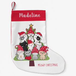 Meia De Natal Pequena Gatos na Árvore de Natal Gatinho Feliz de Natal