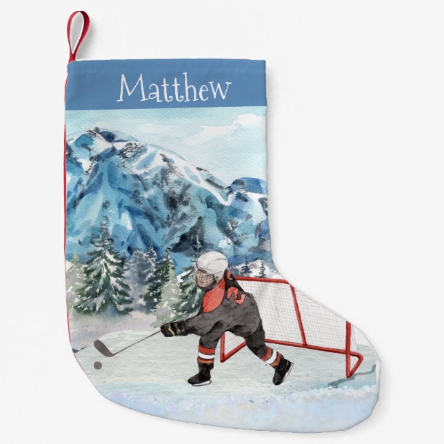 Meia De Natal Pequena Gelo Personalizado Da Neve Do Hockey Lover (Frente)