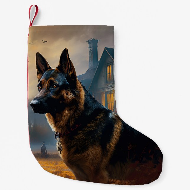 Meia De Natal Pequena German shepherd de Halloween assustado (Frente)
