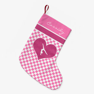 Meia De Natal Pequena Ginástica Checkered cor-de-rosa bonito com