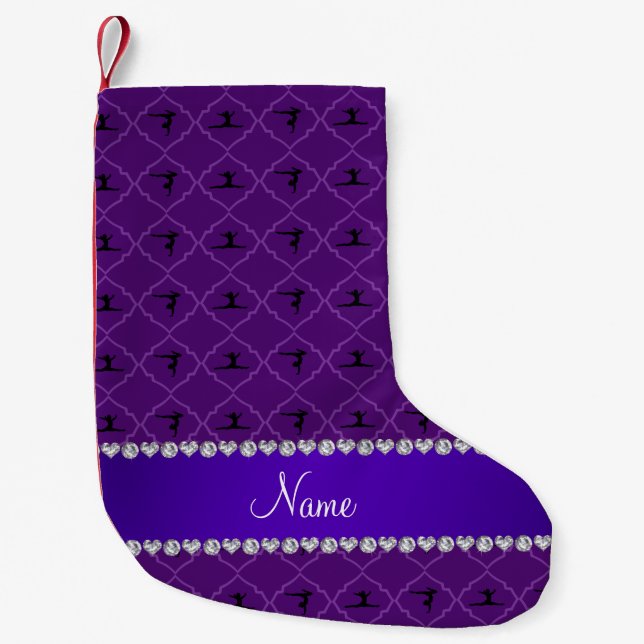 Meia De Natal Pequena Ginástica de morcano roxo de nome personalizado (Frente)