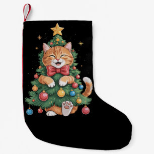 Meia De Natal Pequena Ginger Orange Cat Árvore de Natal Fresco Xmas