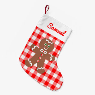 Meia De Natal Pequena Gingham Monograma de Gingham Vermelho de Pão-de-P