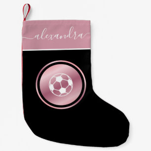 Meia De Natal Pequena Girls Soccer Rosa Dourado Ball e Bonito Girls Name