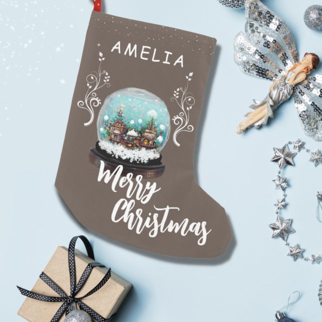 Meia De Natal Pequena Glass Snowball Winter Village Foliage Christmas (Criador carregado)