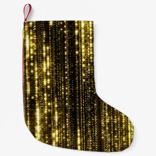 Meia De Natal Pequena Glitter do ouro: Fundo das Partículas do Bokeh