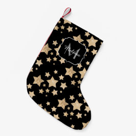 Meia De Natal Pequena Glitter dourado de champanhe Estrelas Monograma