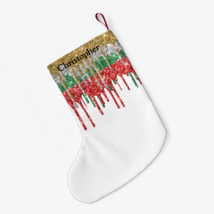 Meia De Natal Pequena Glitter Monograma Dourado Prata Vermelho Verde com