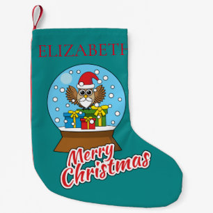 Meia De Natal Pequena Globo de Neve com Santa Claus Owl Personalizar