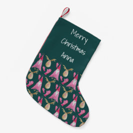 Meia De Natal Pequena Gnome de Natal Rosa e Rena com Luvas