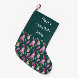 Meia De Natal Pequena Gnomo De Natal Rosa E Renas Com Luvas