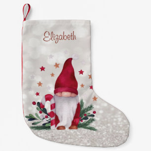 Meia De Natal Pequena Gnomo Nórdico Fofo Brilho Bokeh