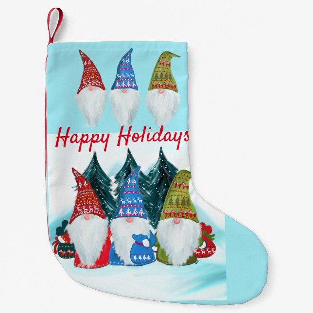 Meia De Natal Pequena Gnomos de Feriado (Frente)