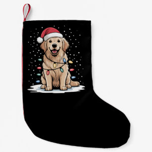 Meia De Natal Pequena Golden Retriever Papai Noel Árvore de Natal Luzes 