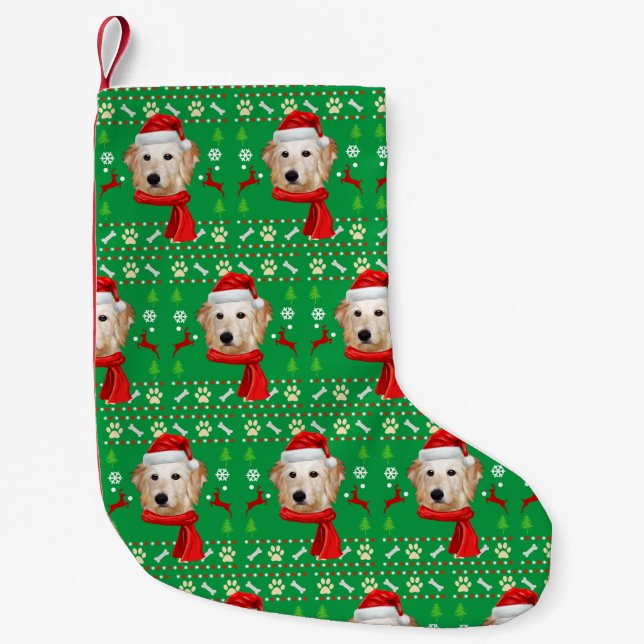 Meia De Natal Pequena Goldendoodle Cachorro Feio Natal (Frente)