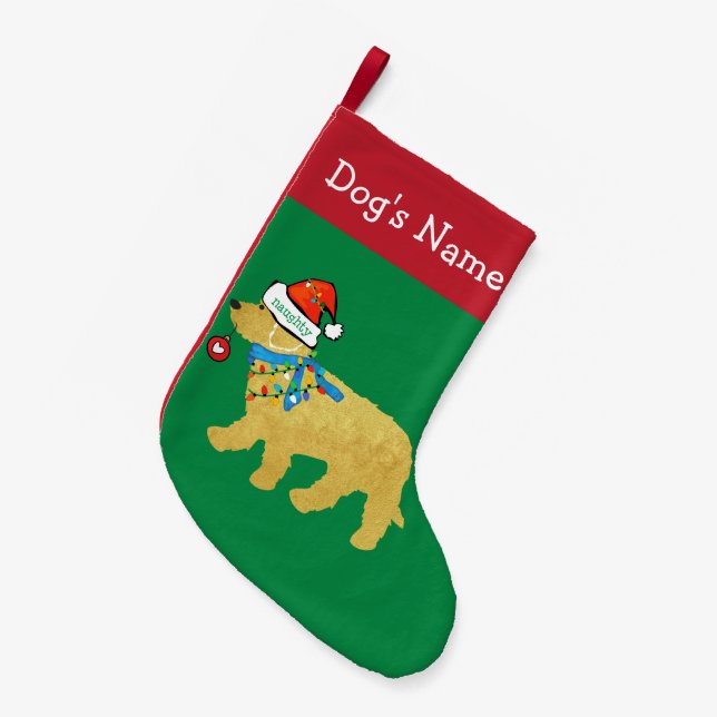 Meia De Natal Pequena Goldendoodle de Natal Perfeito (Frente (Pendurada))