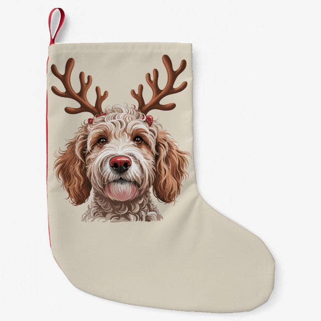 Meia De Natal Pequena Goldendoodle Pão de Natal Cachorro Mãe Presente (Frente)