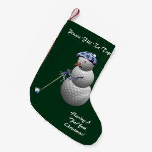 Meia De Natal Pequena Golfing Snowman Christmas