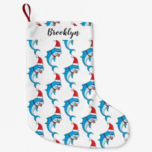 Meia De Natal Pequena Golfinho bonito com desenho animado de Papai Noel