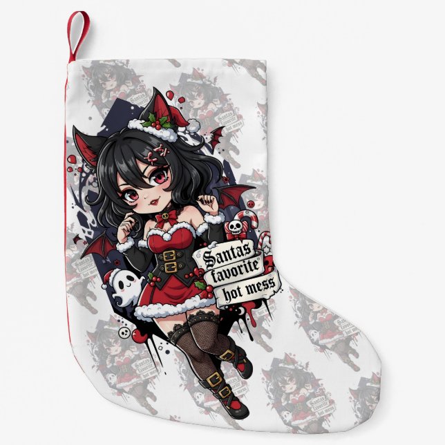 Meia De Natal Pequena Goth Devil Chibi Girl Christmas Hot Mess (Frente)