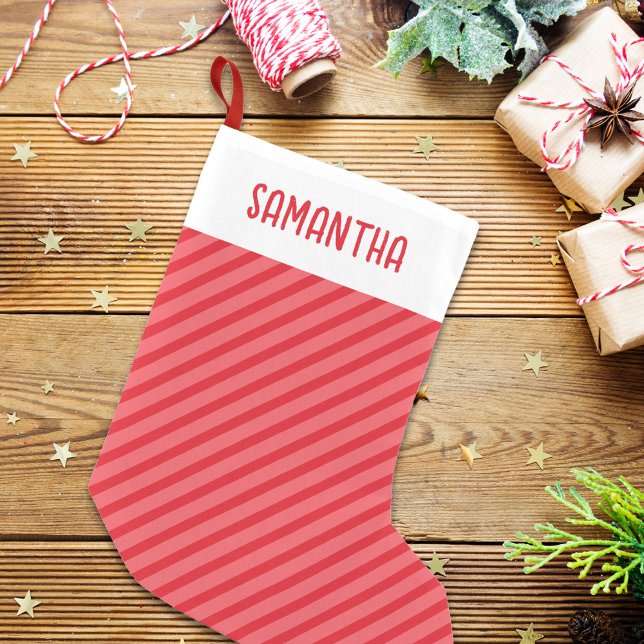 Meia De Natal Pequena Grãos Brancos Vermelhos Simples (Christmas whimsical red holiday striped stocking.)