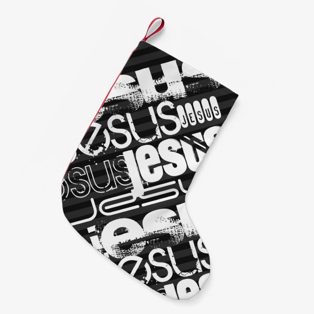 Meia De Natal Pequena Grelhas de Cinzas Pretas e Escuras (Frente (Pendurada))