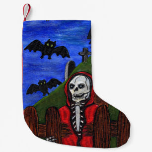 Meia De Natal Pequena Grim Reaper Skeleton Bats Cemitério Lua Halloween