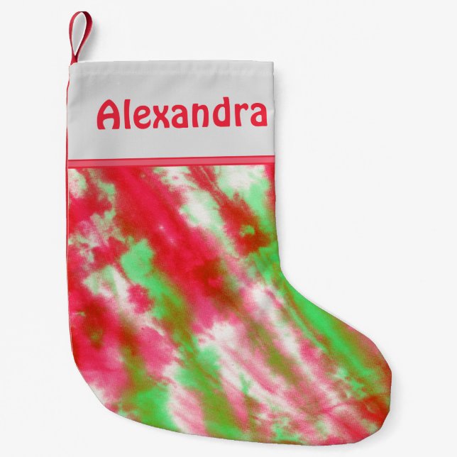 Meia De Natal Pequena Groovy Tie Dye Monograma Nome Diversão Feriado de  (Frente)