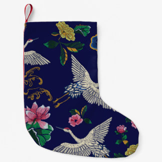 Meia De Natal Pequena Gruas bordadas e flores, sem costura de vinhaça
