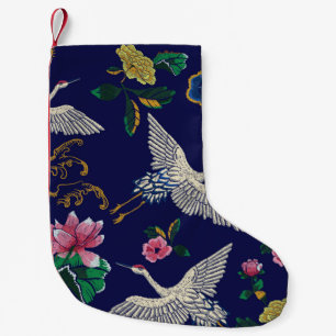 Meia De Natal Pequena Gruas, ondas e flores japonesas. Embroiderme doent