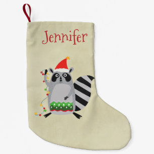 Meia De Natal Pequena Guaxinim no chapéu do papai noel Tangled acima em