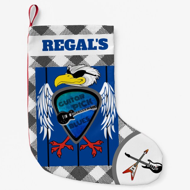 Meia De Natal Pequena Guitarra Personalizada Pick Blues Regal Eagle (Frente)
