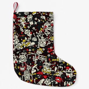 Meia De Natal Pequena Halloween Mini Doodle Vintage Patterno