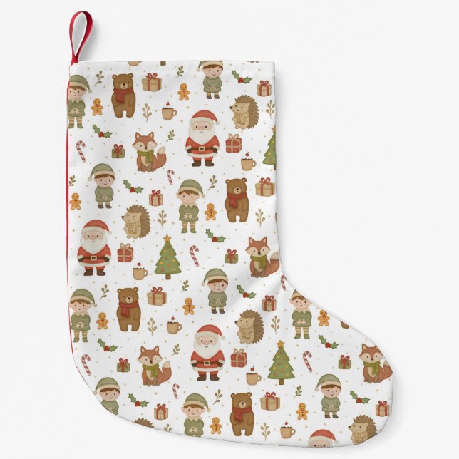 Meia De Natal Pequena Hand Drawn Christmas Woodland Christmas Stocking (Frente)