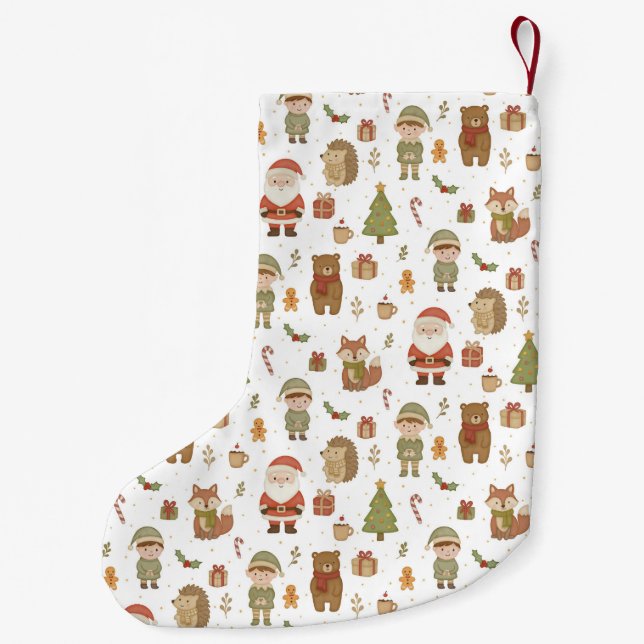 Meia De Natal Pequena Hand Drawn Christmas Woodland - Christmas Stocking (Verso)