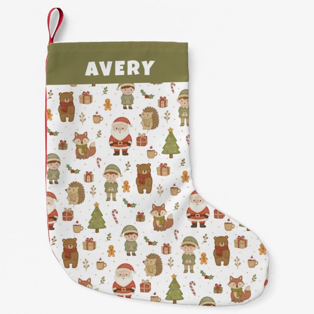 Meia De Natal Pequena Hand Drawn Christmas Woodland Christmas Stocking (Frente)
