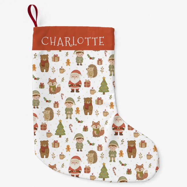 Meia De Natal Pequena Hand Drawn Woodland Animals Christmas Stocking (Frente)