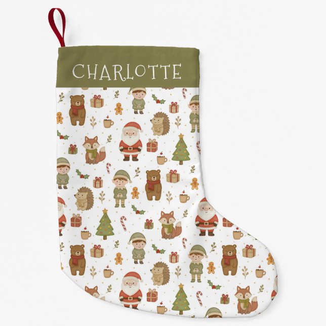 Meia De Natal Pequena Hand Drawn Woodland Animals Christmas Stocking (Frente)
