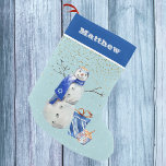 Meia De Natal Pequena Hanukkah Blue Snowman - Cor de Água Personalizada<br><div class="desc">Este design foi criado através da arte digital. Pode ser personalizado na área fornecida ou personalizado escolhendo o clique para personalizar a opção adicional e alterando o nome, as iniciais ou as palavras. Você também pode alterar a cor e o estilo do texto ou excluir o texto de um design...</div>