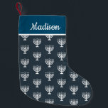 Meia De Natal Pequena Hanukkah enorme estoque de nomes personalizados de<br><div class="desc">Nome personalizado,  estoque personalizado de feriados com um lindo padrão menorah.</div>
