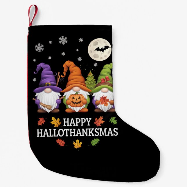 Meia De Natal Pequena Happy Hallothanksmas Gnomos Lover Halloween Xmas (Frente)