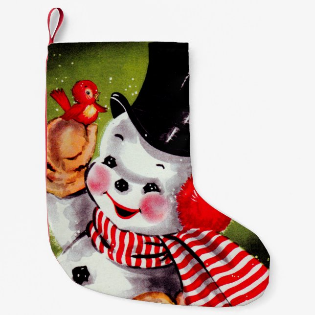 Meia De Natal Pequena Happy Snowman Vintage (Frente)