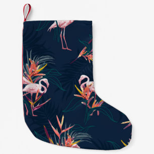 Meia De Natal Pequena Hawaii Tropical Flamingo com Pássaro do Paraíso