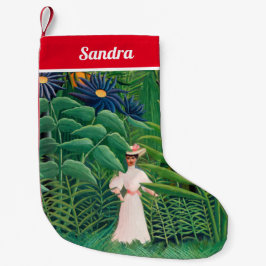 Meia De Natal Pequena Henri Rousseau - Mulher caminhando em uma Floresta