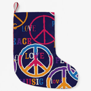 Meia De Natal Pequena Hippie Peace: Design de símbolos vibrantes.