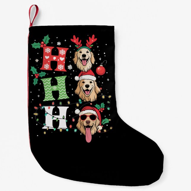 Meia De Natal Pequena Ho Ho Ho Retrievers Golden Xmas (Frente)