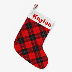Meia De Natal Pequena Holiday Charm Clan Ramsay Red e Black Tartan
