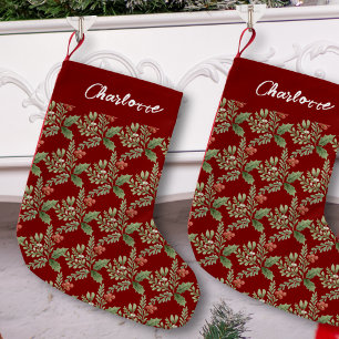 Meia De Natal Pequena Holly Berries Red White Name Feriado de Natal